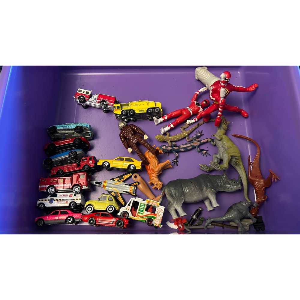 Mixed Toy Lot Hot Wheels Diecast Cars Power Rangers Dinosaurs Animal Figures